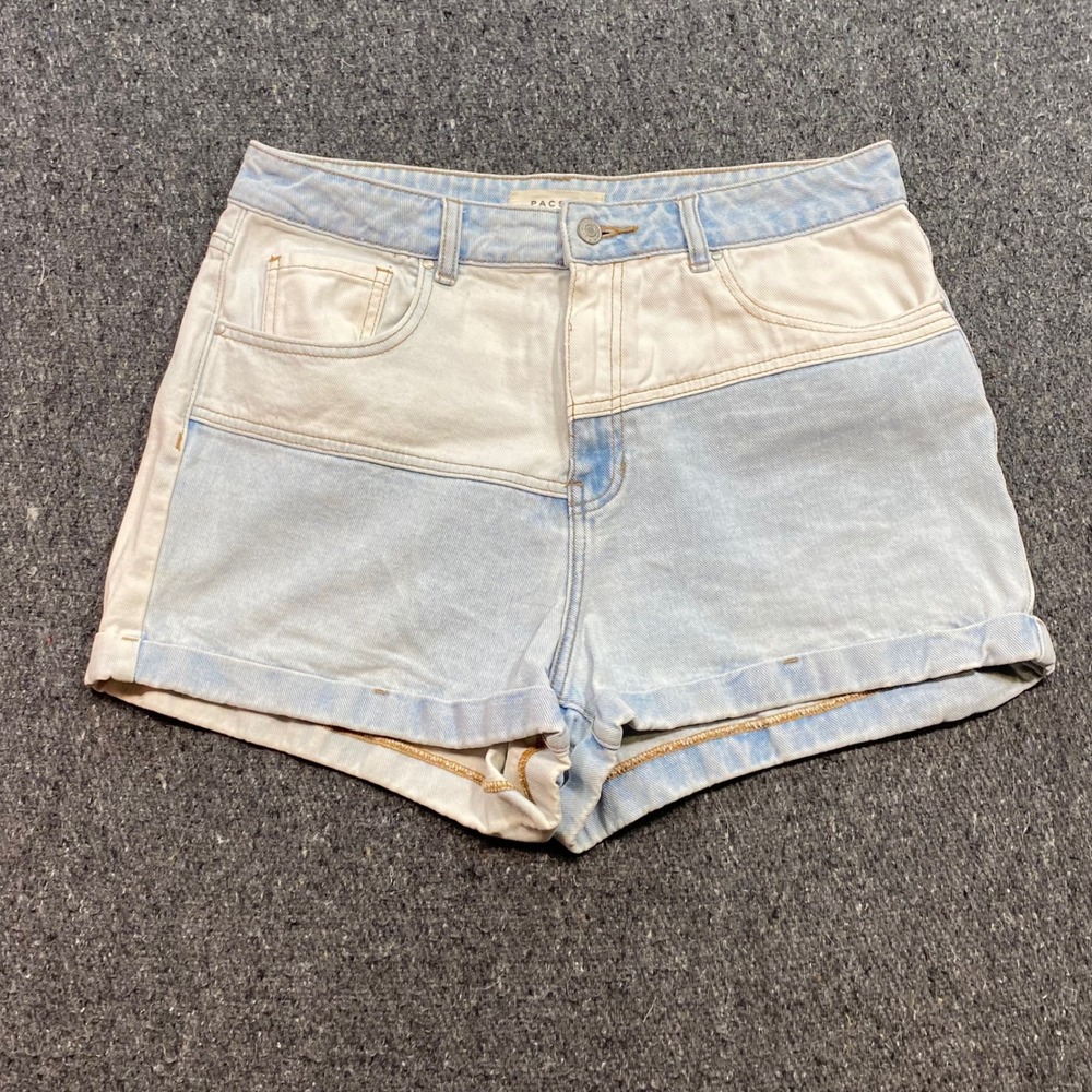 PacSun Mom Short Sz 30 Womens Blue White Colorblock High Rise Retro Cuffed Denim